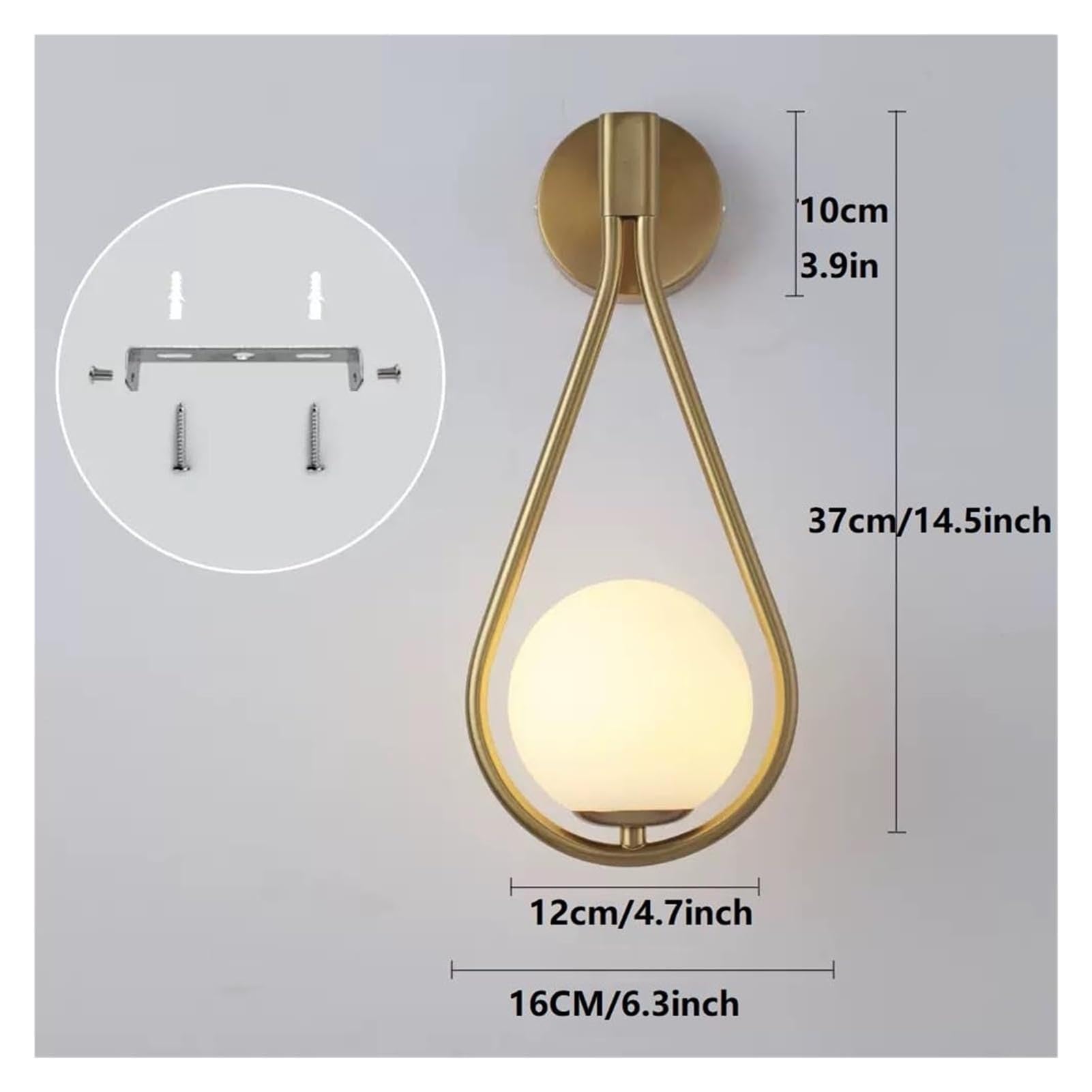 Lampa ścienna, kinkiety ścienne ze szklaną kulą, zasilanie bateryjne, zestaw 2 sztuk, ładowane przez USB, lampy ścienne z okablowaniem, oprawa ścienna, dekoracja wnętrz, złoty mosiądz, do