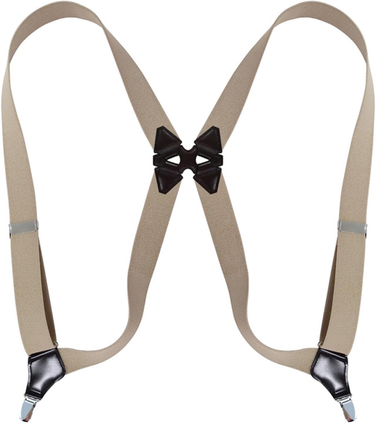 Cambkatl X-Back Clip Suspenders for Men Adjustable Elastic Shoulder Wide Strap Pants Brace