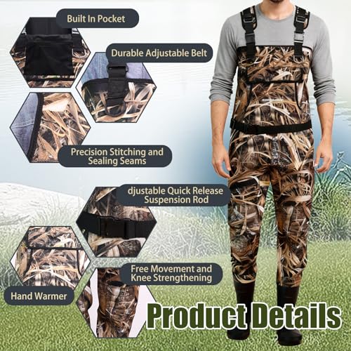 RIVERWANDPROT Neoprene Fly Fishing Waders with Boots for Men and Women, Waterproof Chest Waders, Hunting Clothes, Fishing Bibs Wading Pants (11#) - Thumbnail 2