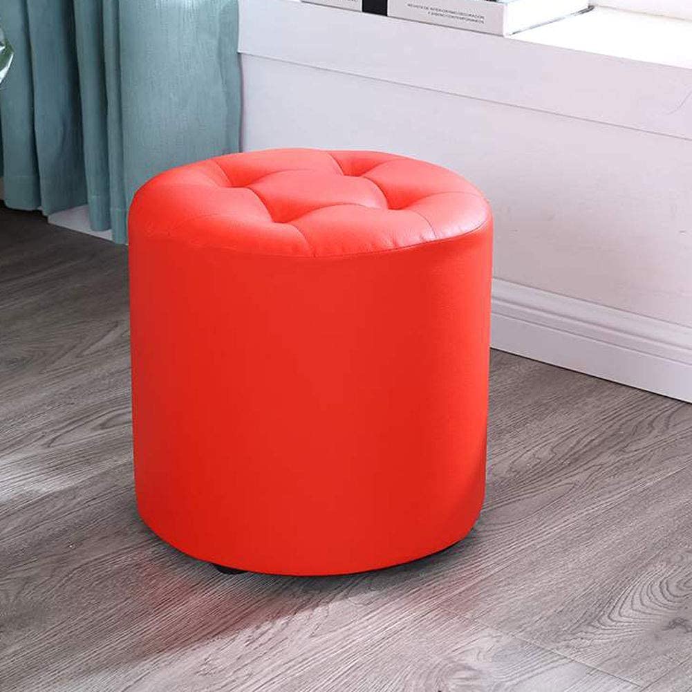 Pouf ottoman en cuir rouge tabouret de salon au design arrondi