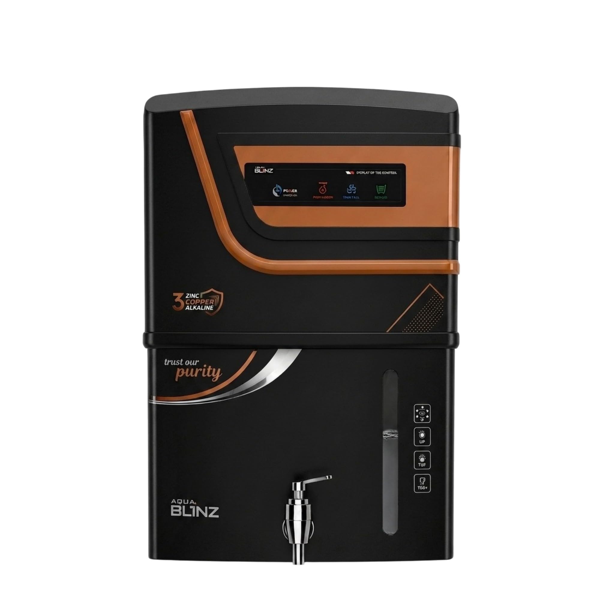 Aqua Blinz RO + UF + 3 Copper Zinc Alkaline Water Purifier | Smart LED Indicators | TDS Controller | 15L Storage Tank | 12-Stage Purification System | Suitable for All Water Types(Black)-image-47