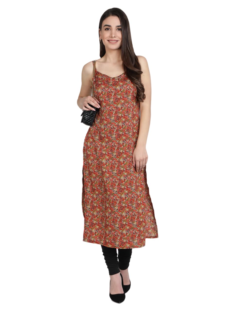 Patlani Women's Cotton Blened Sleeveless Printed Full Stitched Kurti.(K-199) Orange