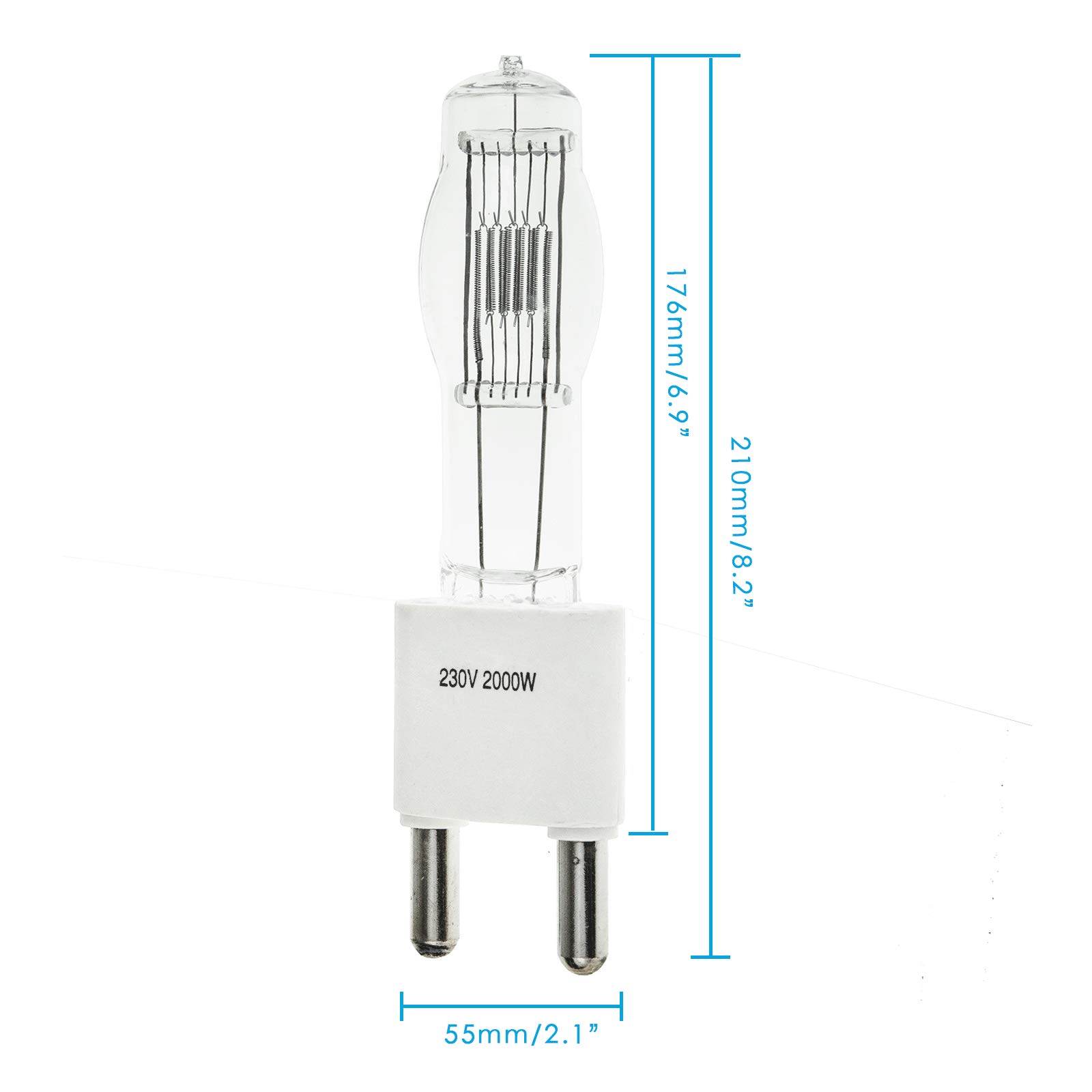 Pyxelstudio 5 x 2000W 3200K Halogen Glühlampe Halogenlampen Warmweiss Fresnel Tungsten Video Dauerlich Lampe 230V GY38