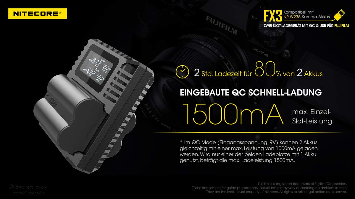 Nitecore FX3 Fujifilm W235 Hour Dual Slot Battery Ładowarka USB
