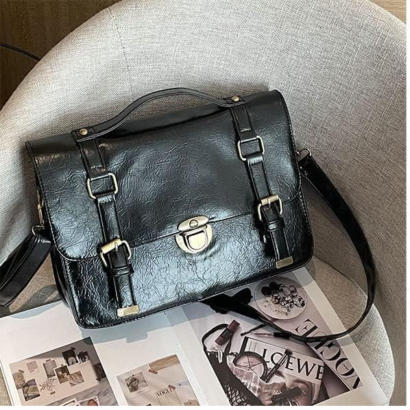 JHTPSLR Dark Academia Aesthetic Messenger Bag Black PU Leather Satchel Shoulder Bag Crossbody Bag British Preppy Backpack2