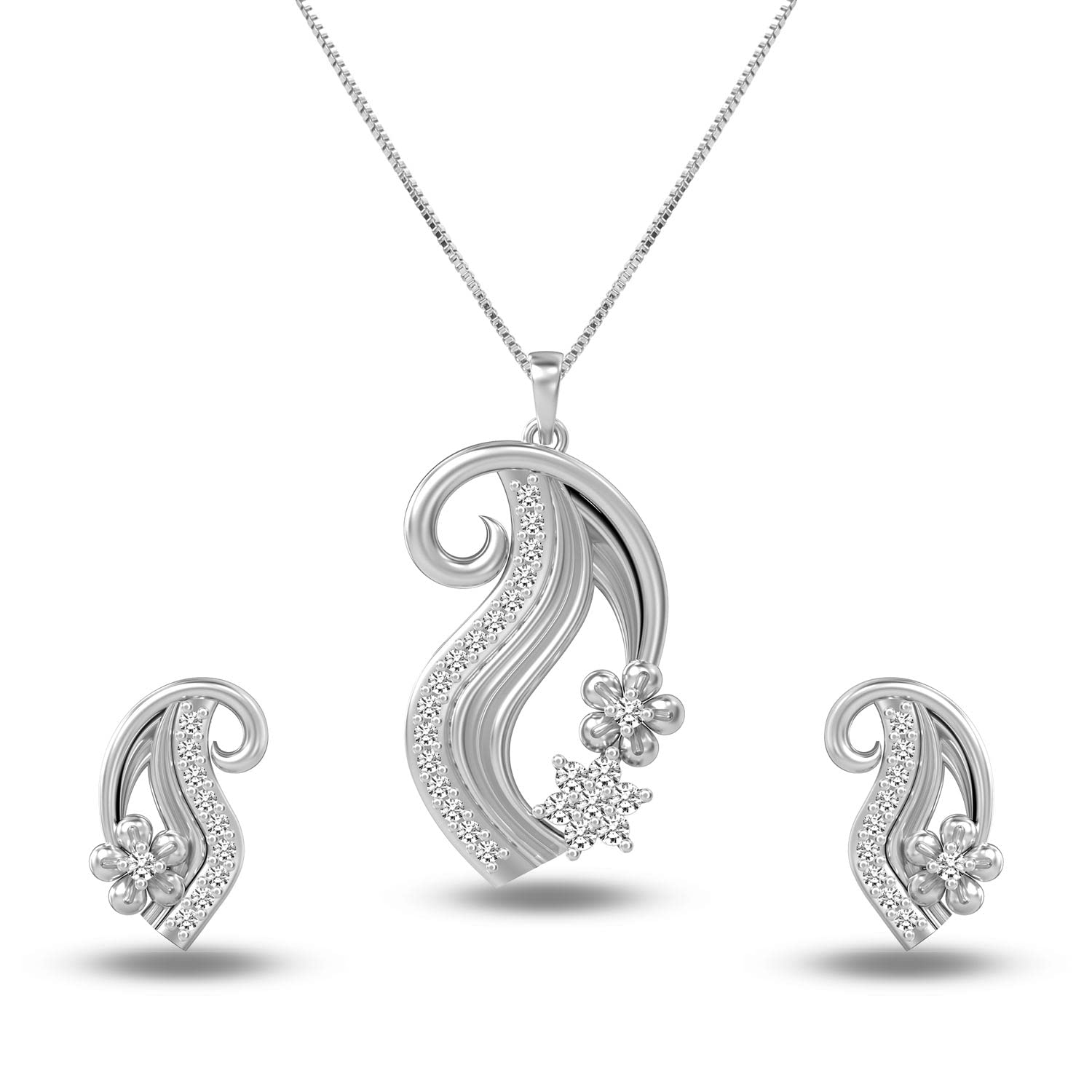 LeCalla 925 Sterling Silver BIS Hallmarked Fancy Paisley Floral Zircon Stud Pendant Necklace Set for Women and Girls (B09R467NK2) Amazon Price History, Amazon Price Tracker