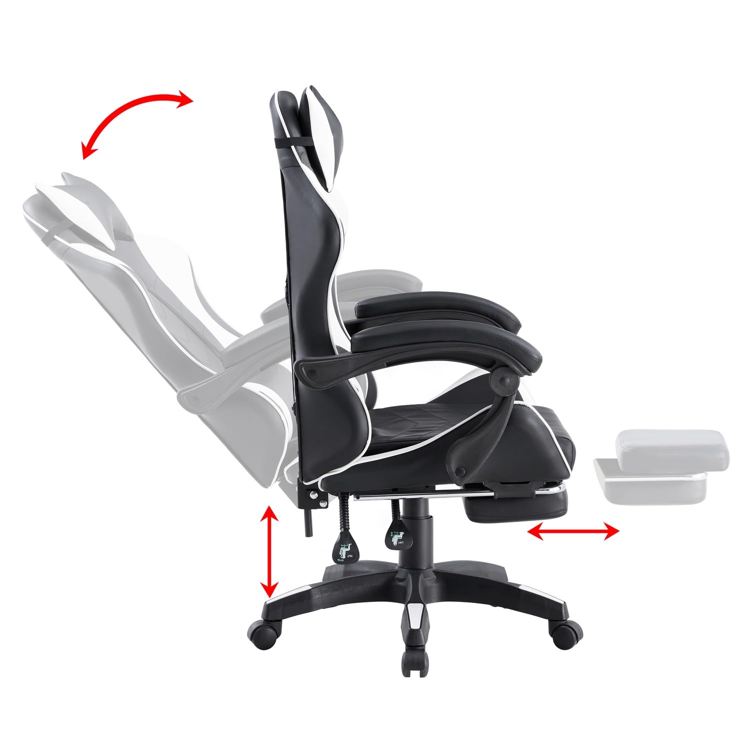 Brigros - Chaise de Gaming Racing Ergonomique inclinable avec accoudoirs, Fauteuil de Bureau pivotant avec roulettes, Repose-Pieds, appuie-tête et Coussin Lombaire en Simili Cuir, portée : 125 kg