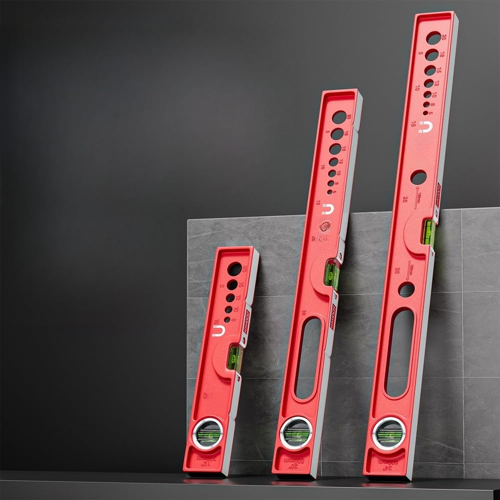 Righello in alluminio pressofuso, fiala trasparente a bolle e fori di posizionamento per foratura, attrezzatura essenziale per officina (600 mm)
