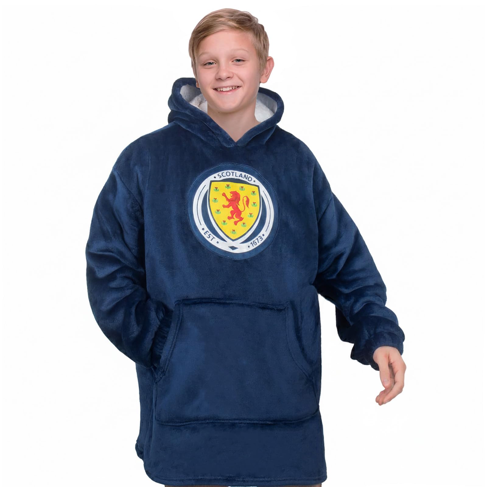 Scottish FA Boys Navy Fleece Oversized Hoodie Blanket 5-10 Years