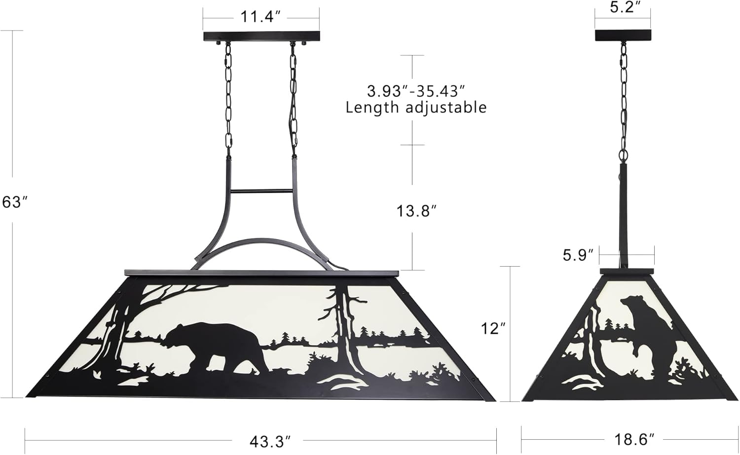 Wellmet Vintage Pool Table Light, 3 Lights Rustic Billiards Light Fixtures with Tiffany-Style Bear Shade for Game Room, Cabin, Billiards Table, Man Cave Farmhouse Chandelier for Wild West Style