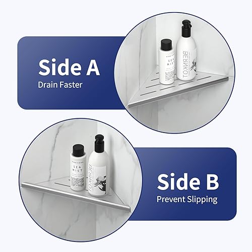 Miniatura 5 de Estante esquinero de ducha de 8 pulgadas, 2 unidades, estantes de baño empotrados de acero inoxidable 304 para pared de azulejos, lechada en el
