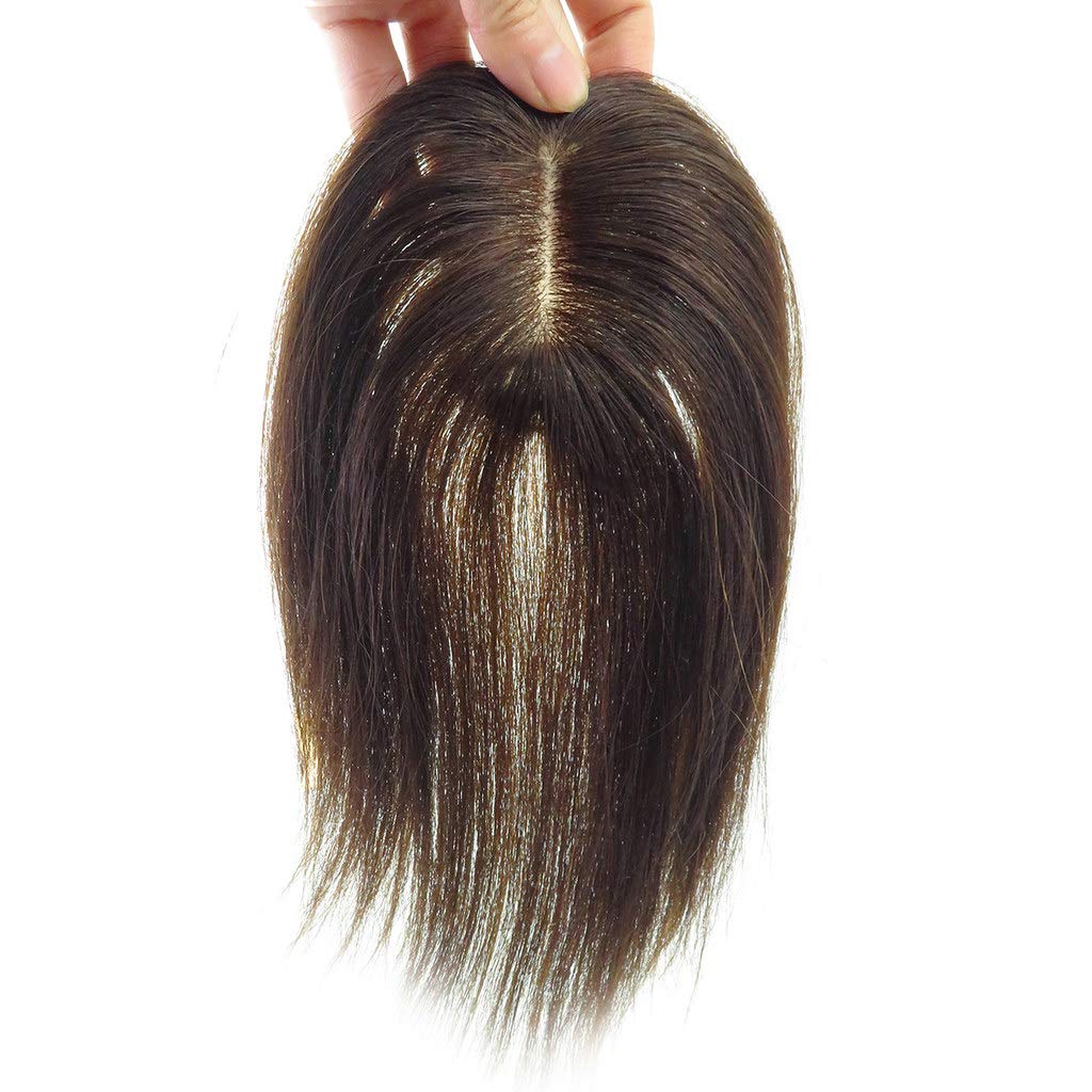 RemeeHi Real Human Hair Piece Pu Similar to Silk Base Women Topper or Toupee Wiglet Top Thin Loss Hair 5x8 Brown 20cm