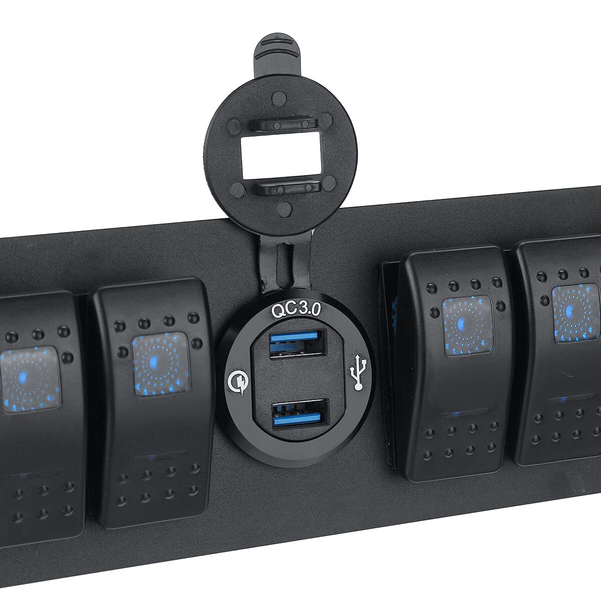 Pannello Switch Rocker A 6 Bande Con Voltmetro Caricabatterie Usb Qc 3.0 - Blu