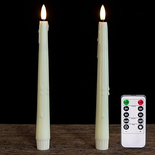 Velas cónicas sin llama de cera real con control remoto, velas LED de ventana de 9.6 pulgadas, mecha 3D, velas parpadeantes que funcionan con pilas,