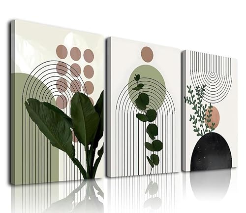 Sage Green Boho Wall Art, KBKBART Abstract Framed Canvas Wall