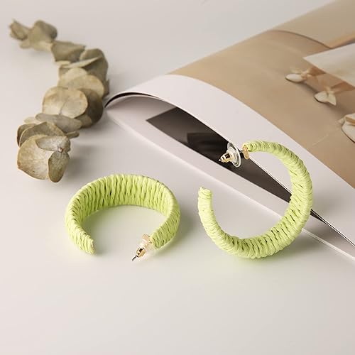 Miniatura 3 de Aretes de rafia para mujer, aretes bohemios de playa, hechos a mano, trenzados, geométricos, aretes colgantes