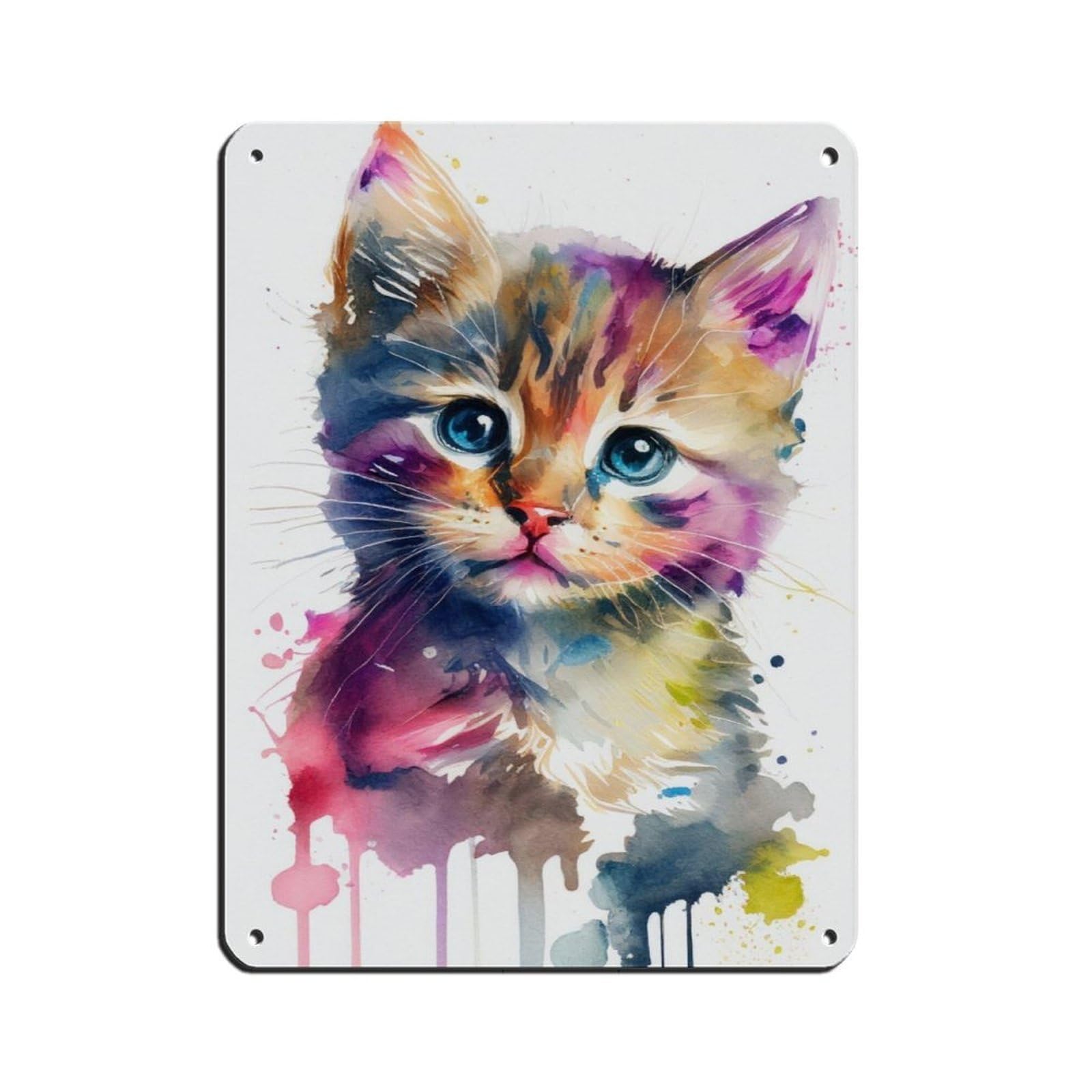 Watercolour Kitten Portrait Poster（3） Tin Sign Vintage Metal Pub Club Cafe Bar Home Wall Art Decoration Poster Retro 12x16inch(30x40cm)