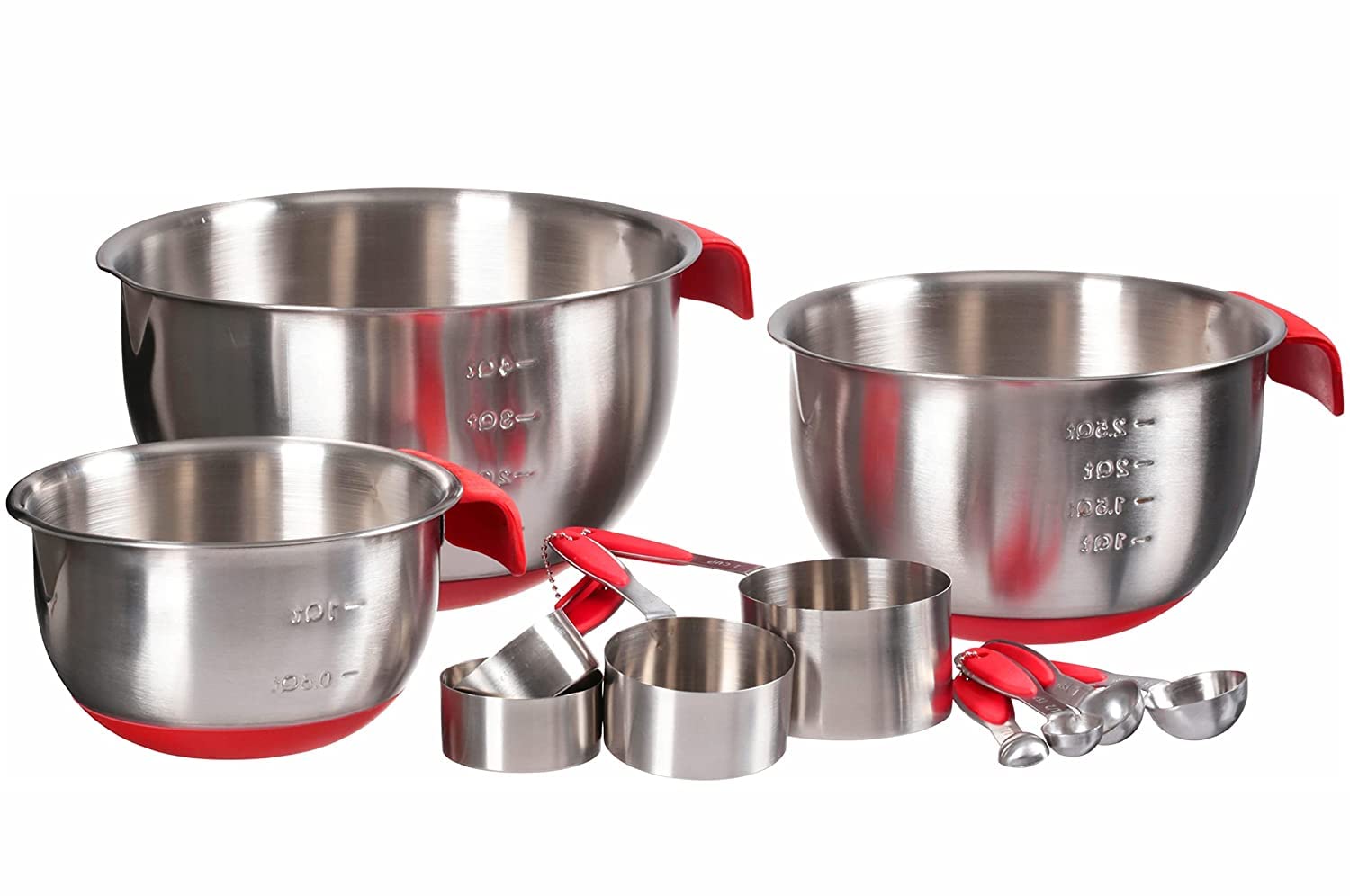 NEERAK-11 Piece Stainless Steel Mixing Bowl and Measuring Spoon Set – Nesting Bowls, Non-Slip Base, Dishwasher Safe with Grip Handle