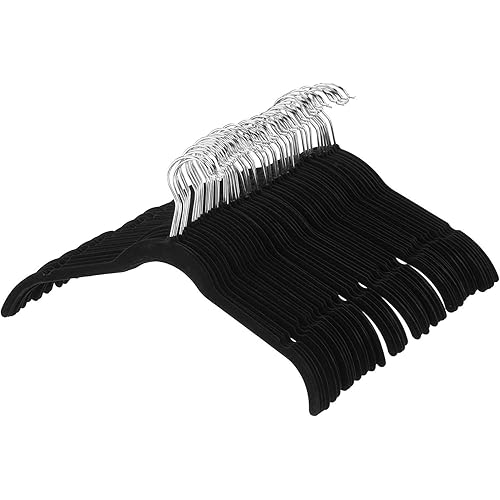 Amazon Basics Slim, Velvet, Non-Slip Shirt Clothes Hangers, Black/Silver - Pack of 50