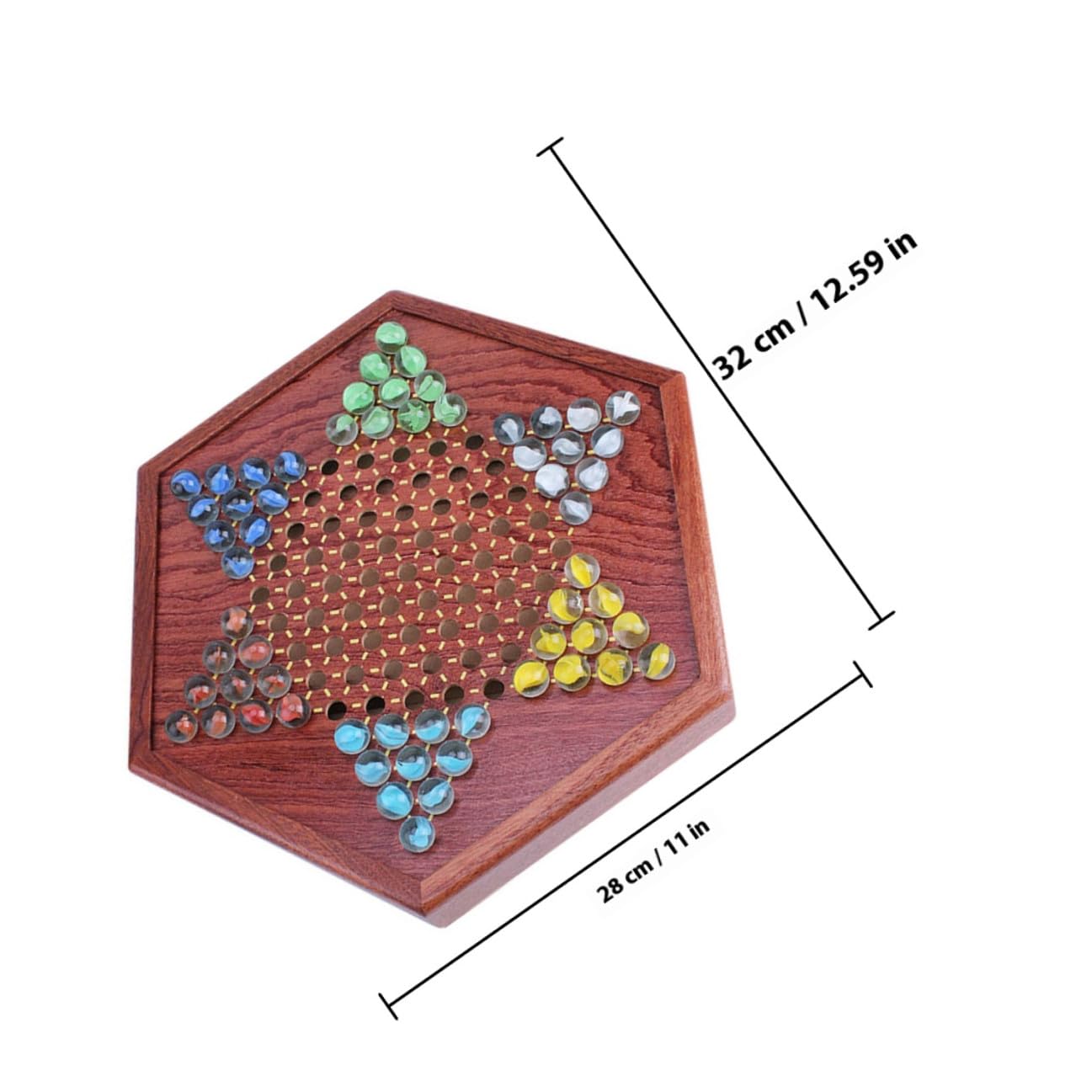Jeu de Dames Chinoises avec Plateau Hexagonal et Tiroirs de Rangement Jeu de Stratégie Familial en Bois Marron et Filles pour Garçon pour Garçon et Filles et Adultes et Adultes