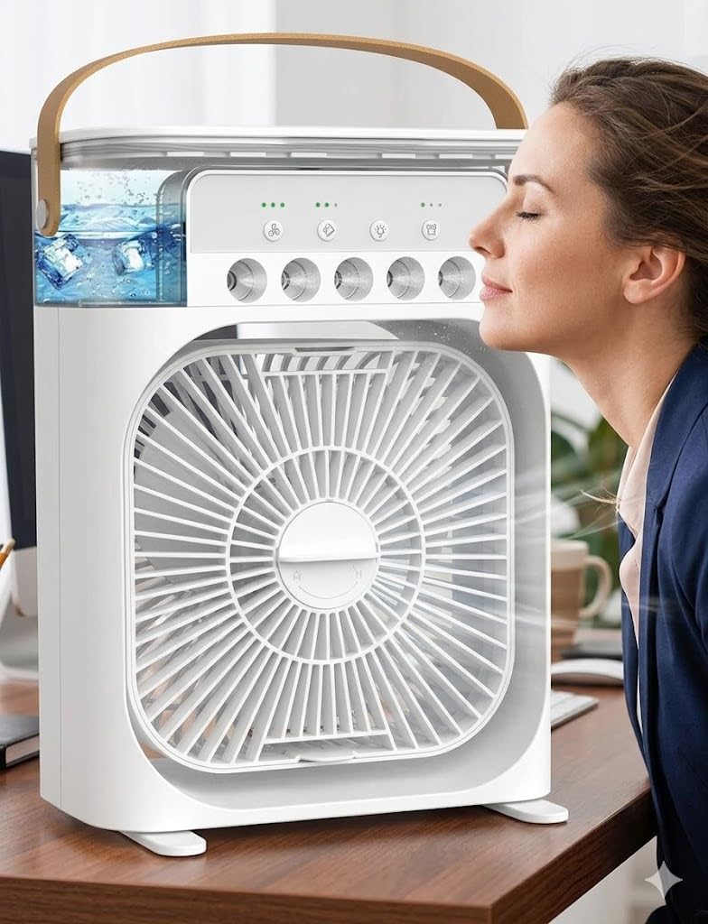 Drumstone 𝟓 𝐘𝐞𝐚𝐫 𝐖𝐚𝐫𝐫𝐚𝐧𝐭𝐲 Portable USB Fan with Mist Spray Mini Desktop Air Cooler, 3-Speed Wind Modes, 120° Adjustable Airflow 600ml Water Tank, Aroma Diffuser for Home, Office & Bedroom-image-39