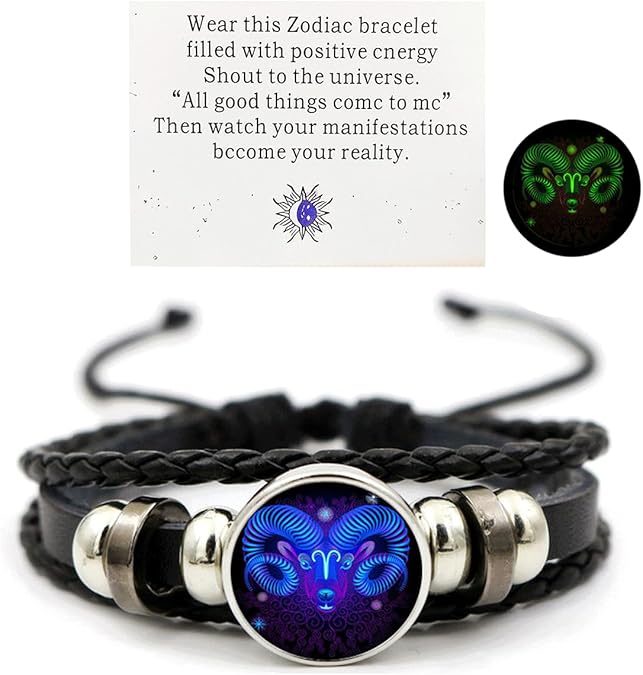 Zodiac Constellation Bracelets Zodiac Guardian Bracelet Vintage Black Leather Bracelet Adjustable Handmade Woven Bracelet Birthday Jewelry for Women Men