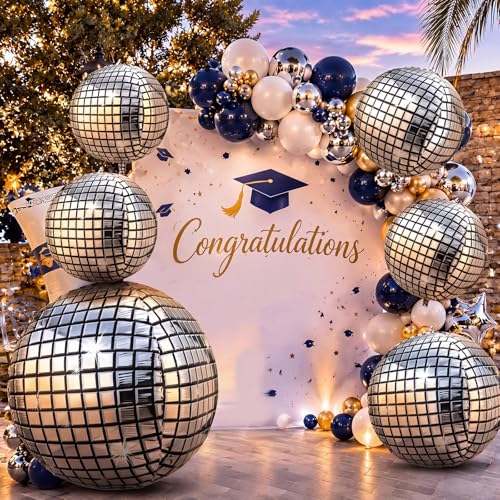 Image of Leitee 6 Pcs 60 in Big Disco Ball Balloon 70s Disco Balloons Party Decoration Large 4d Aluminum Foil Inflatable Ball Giant Silver Metallic Mirror Decor for Baby Shower Wedding Birthday Dance Party