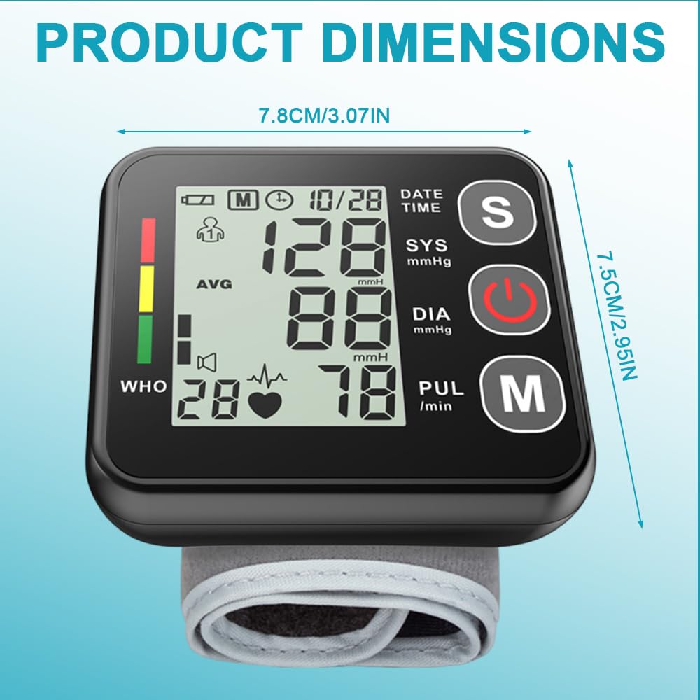 Tensiómetro de Muñeca, Tensiometro Muñeca con Pantalla Grande, Portátil Aparelho de Medir Tensão Arterial, Wrist Blood Pressure Monitor para Uso Doméstico o Al Aire Libre (Negro)
