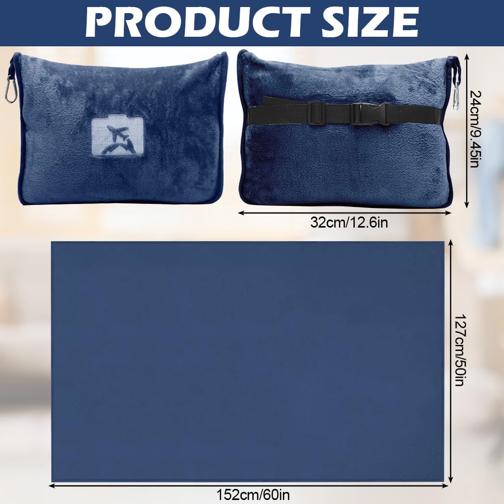 Manta de viaje, 127 x 152 cm, suave manta de avión, manta de viaje, ultraligera, cálida, cojín transformable, cojín compacto, manta de avión para vacaciones, oficina, hogar y viajes de
