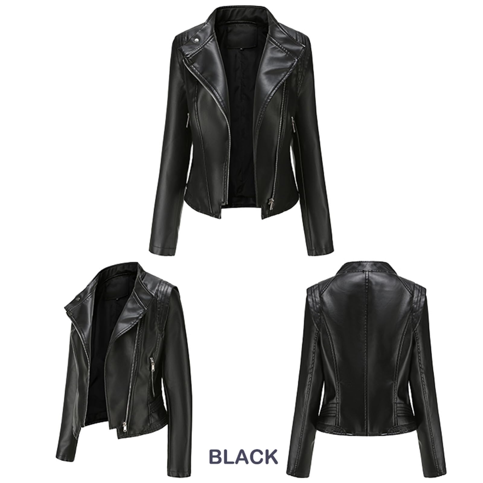 Lederjacke Damen Leather Jacket Woman Bomberjacke Slim Fit Bikerjacke Kunstleder Streetwear Übergangsjacke Kunstlederjacke Alltag Kurzjacke Langarm Mit Taschen