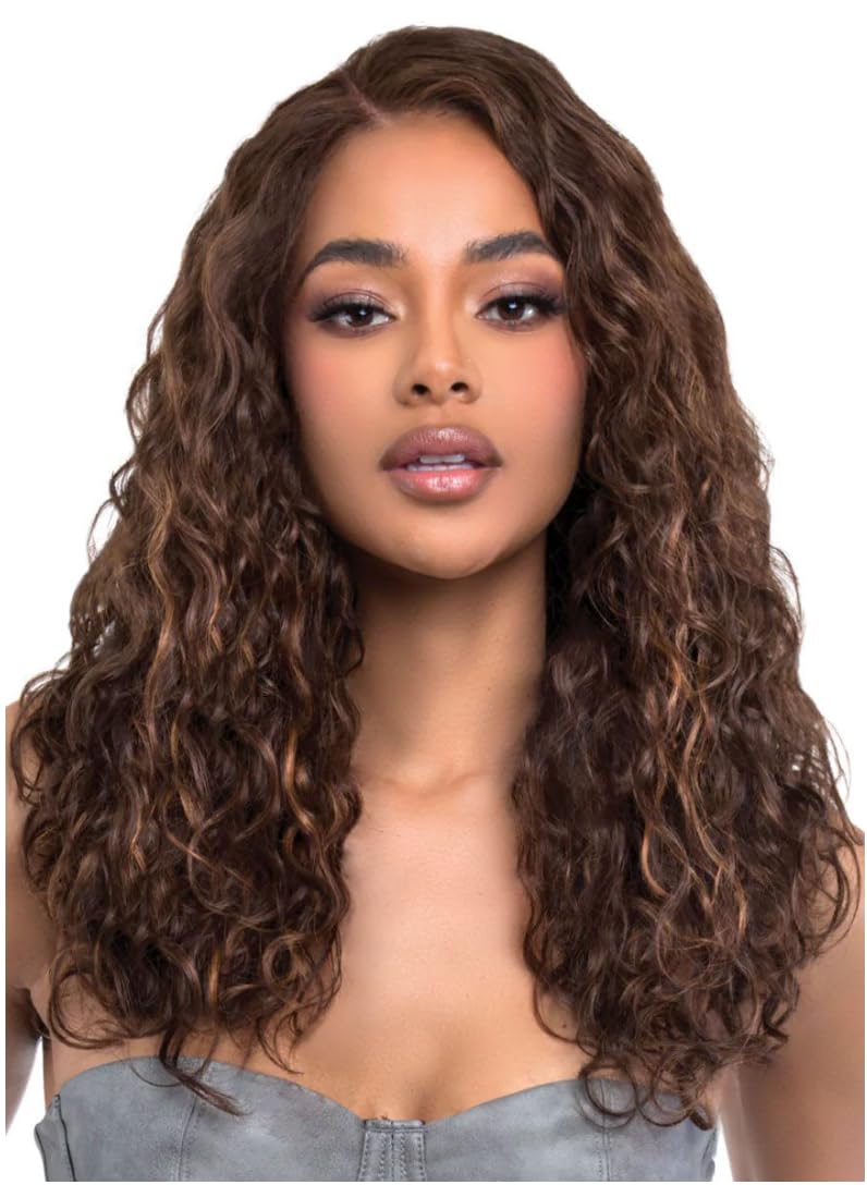 BOBBI BOSS Malaysian Wave Human Hair Wig, 13x4 Deep Lace Front, 20 inches, Natural Black, 150% Density, Glueless (1B)