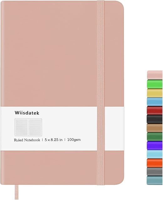Wiisdatek A5 Notebook with Lined Pages, Hardback Journal Notepad Note Book New Notes Diary Pad for Office School Business Writing 5"×8.25"(Pink)