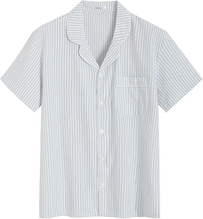Latuza Mens Cotton Seersucker Pajama Shirt Lightweight Button Down Sleep Shirt