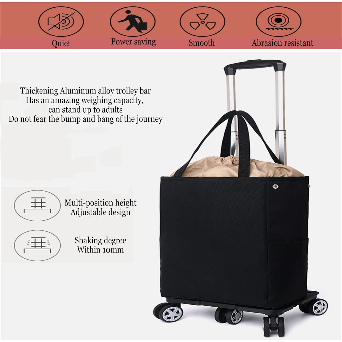 Carrello pieghevole per salire le scale con borsa termica isolata, carrello della spesa in alluminio resistente con borsa per la spesa e uso esterno