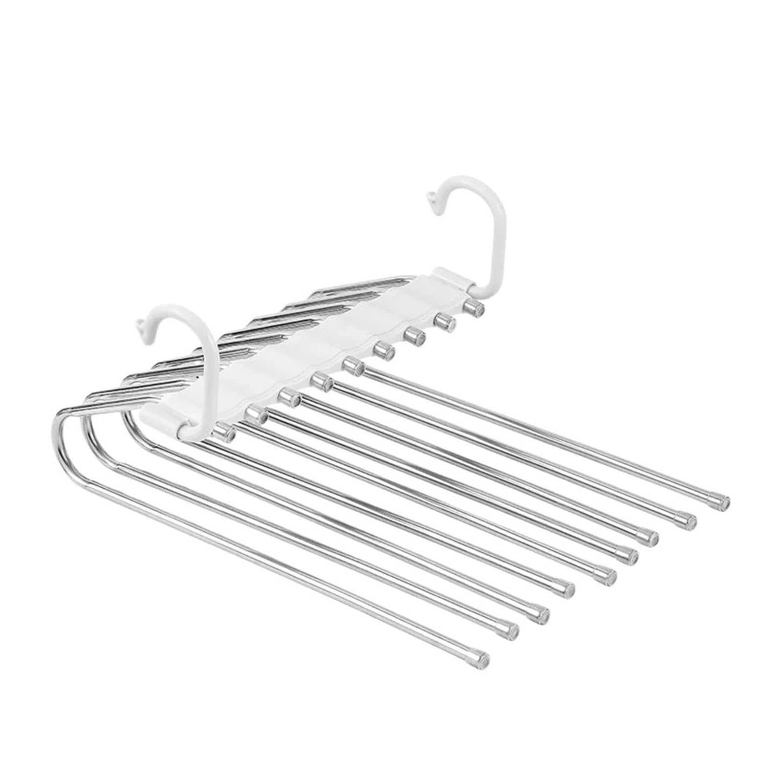 Folding Pants Hanger Multi-Layer Clips & Retractable Space-Saving Organizer(9 Hooks white)