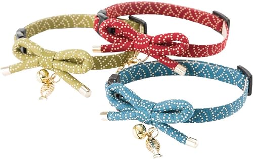Miniatura 3 de Necoichi Zen Fish Charm - Collar para gato (rojo) con campana de seguridad, suave y ligero para gatos, gatito, patrón elegante japonés, vendedor