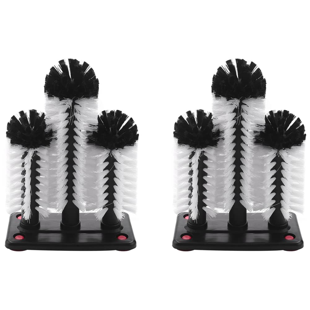 Hndhbfgrt 2X Glass Washer 3 Brush Glass Washing Brushes with Suction Base Bar for Bar,Kitchens,Red Wine Glasses,Cup