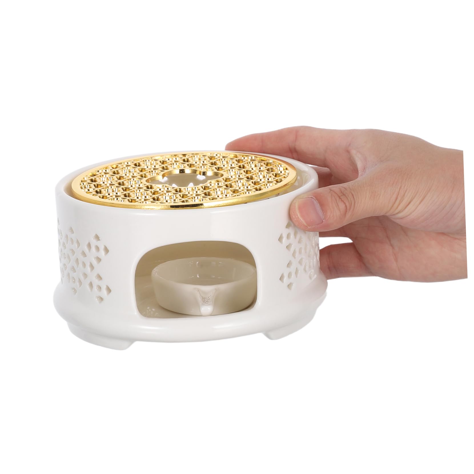 ABOOFAN Keramik Teekannenwärmer mit Löffel Deckel und Kerzenhalter Stabiles Stövchen mit Edelstahlsieb Geeignet für Glas Teekannen zum Erwärmen von Tee Kaffee und Milch Tisch