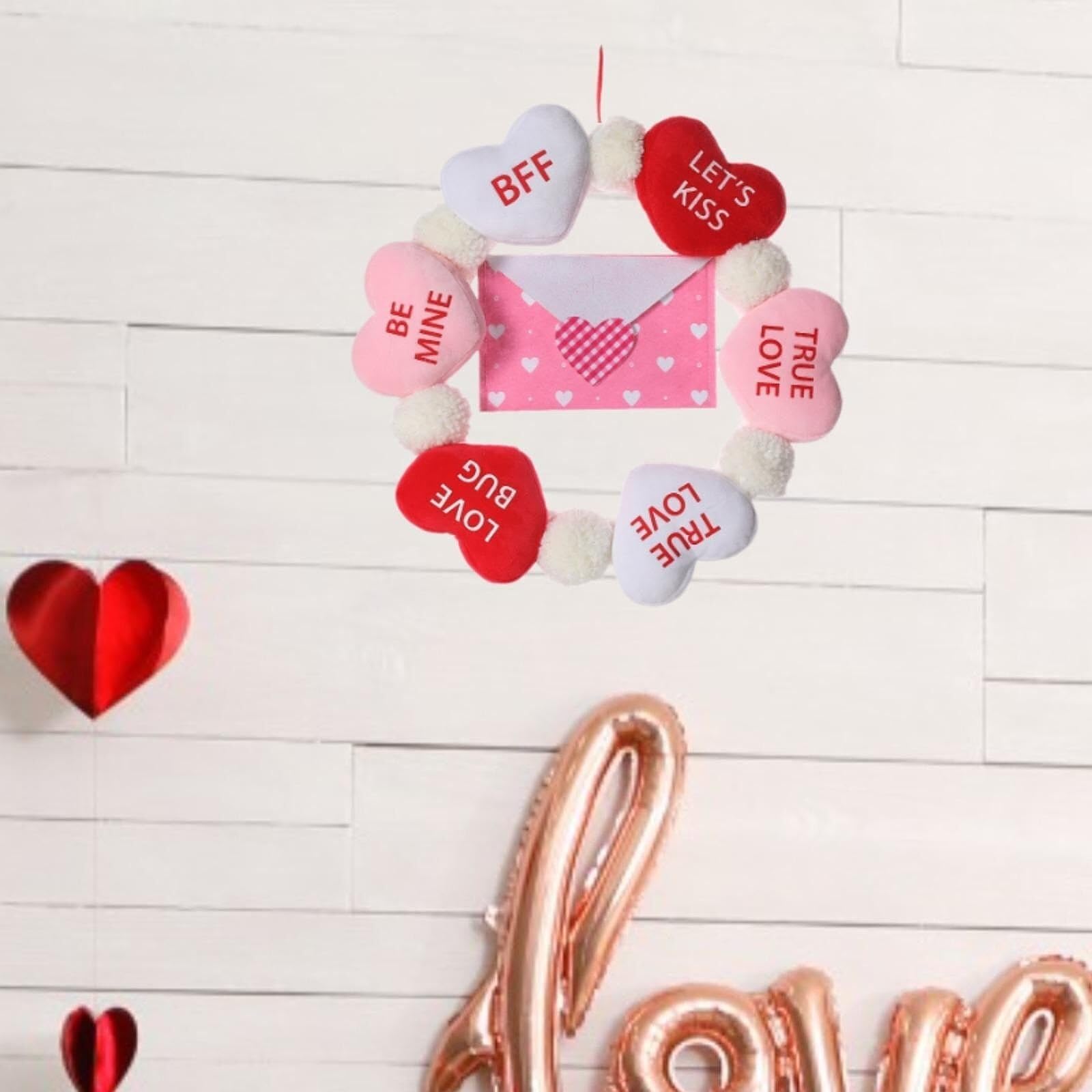 Ghirlanda da appendere alla porta d'ingresso, per San Valentino, decorazione per la casa, con cuore artificiale, decorazione autunnale (con busta)