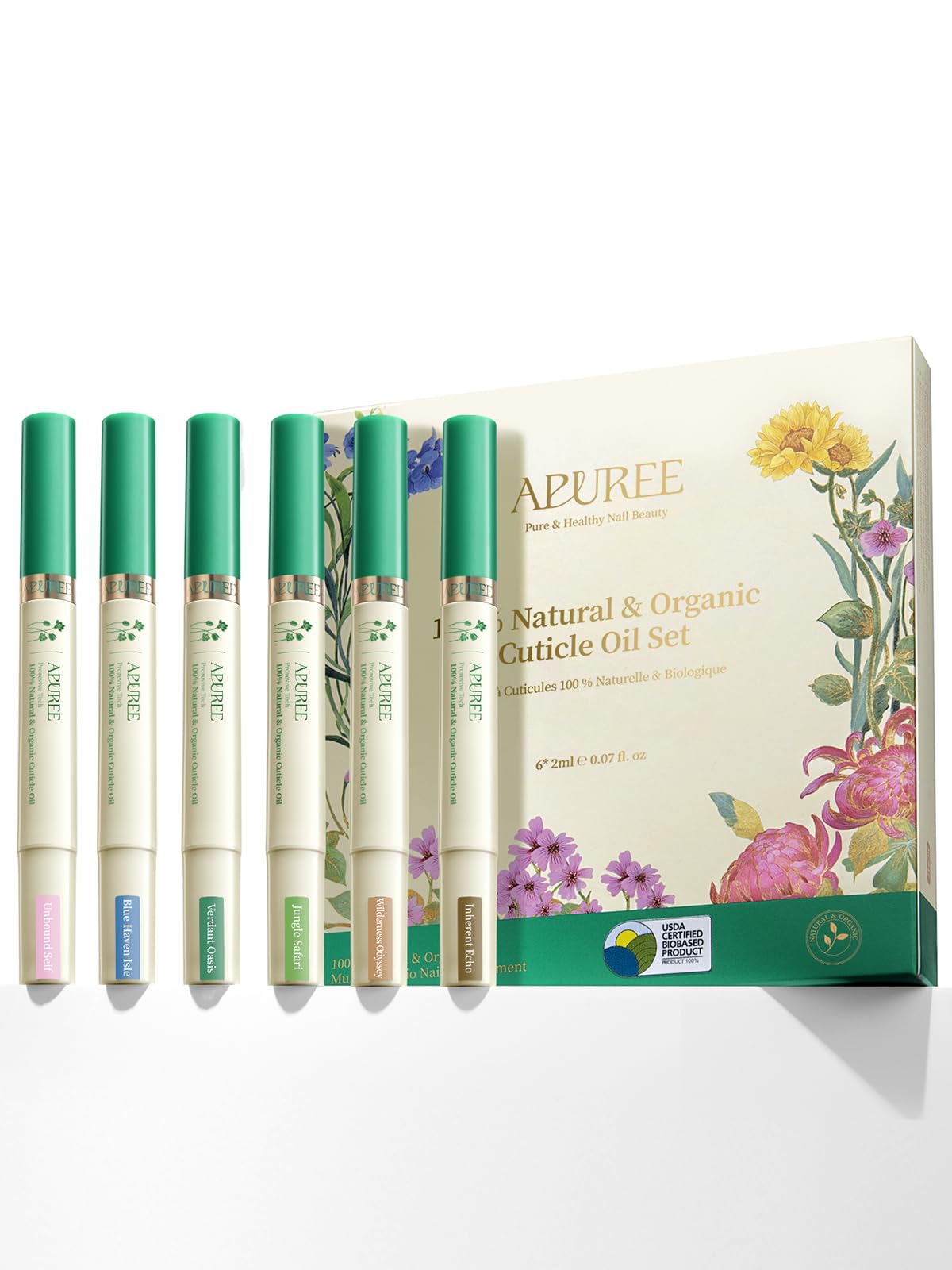 APUREE 100% Bio-Based Organic Cuticle Oil Pen Set 6PCS 0.4 Fl Oz (Pack of 1)