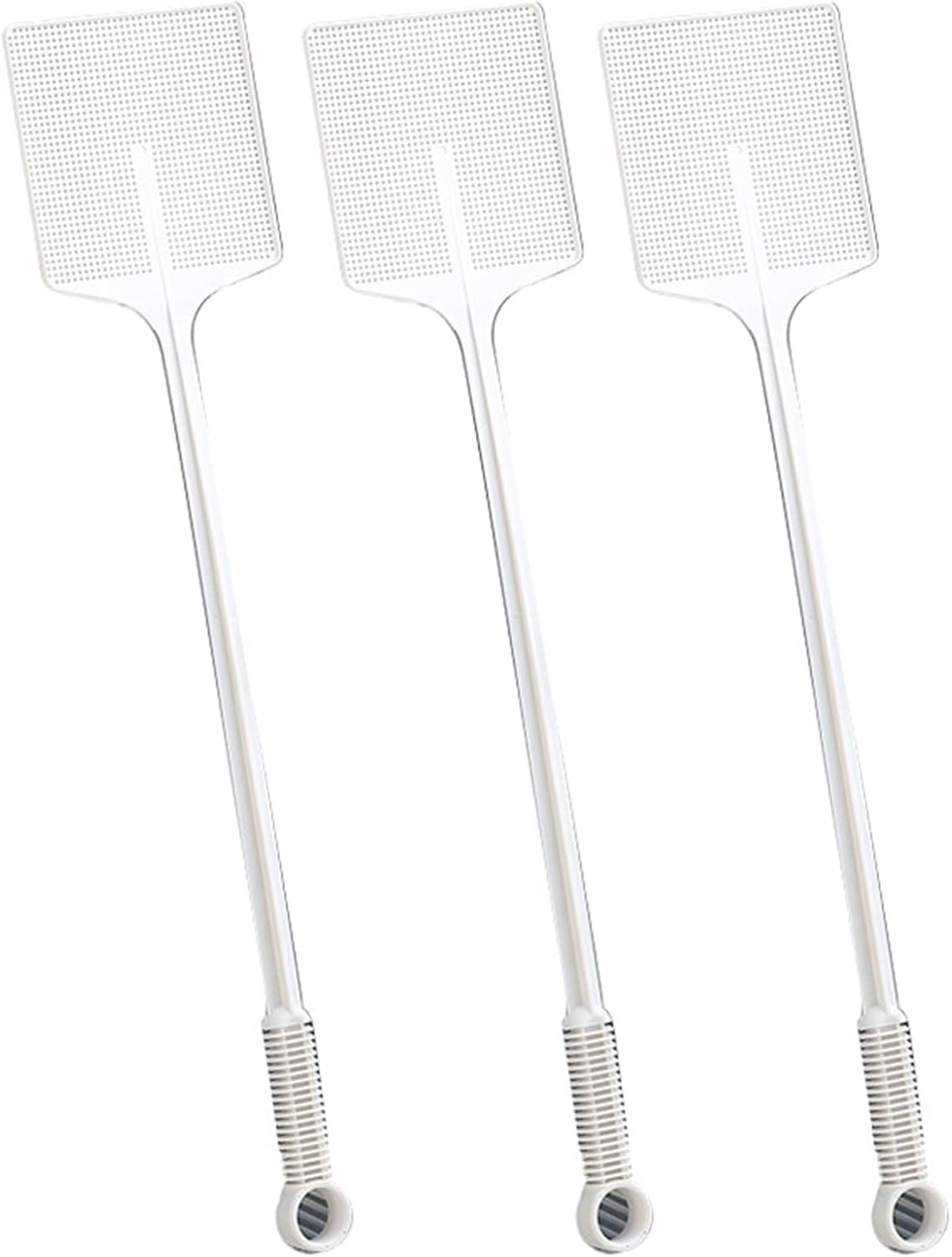 Durable Plastic Fly Swatter Manual Duty Bug Zapper Racket Flexible Long Handles Fly Swatters 3-Pack(White)