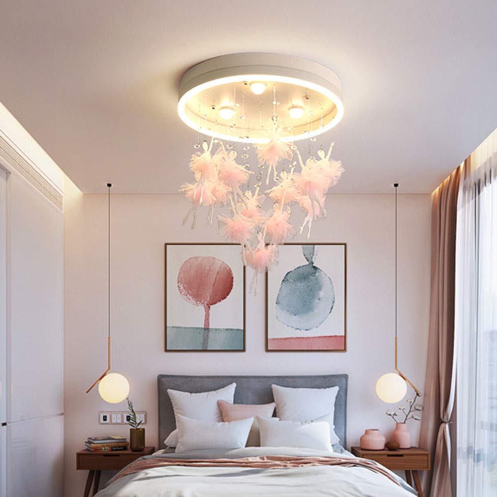 RUNNUP Fairy LED Ceiling Mount Light Romantic with Stepless Dimming&Remote Control Chandelier for Child Bedroom,Girls Room,Baby Room,Dance Room,Pink