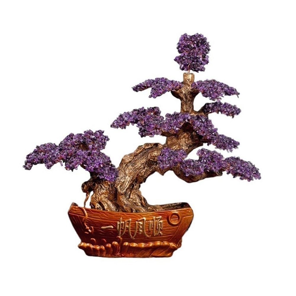 Fortune Crystal Trees Crystal Tree Fortune Ornaments, Lucky Money Decorative Crafts, Home Living Room Wealth Artwork(Purple)