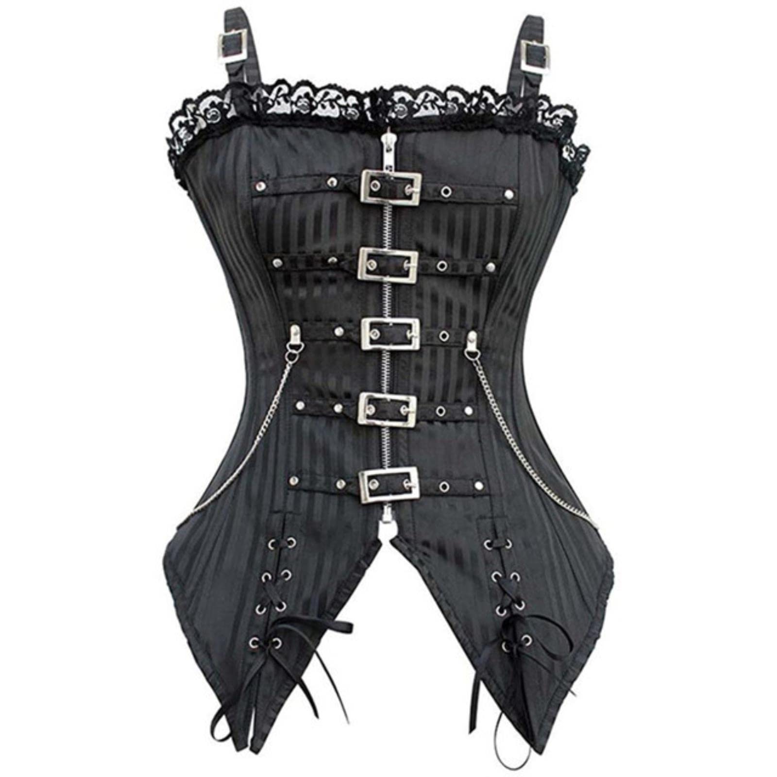 Corset overbust femme sculptant à fermeture éclair et boucles punk rock