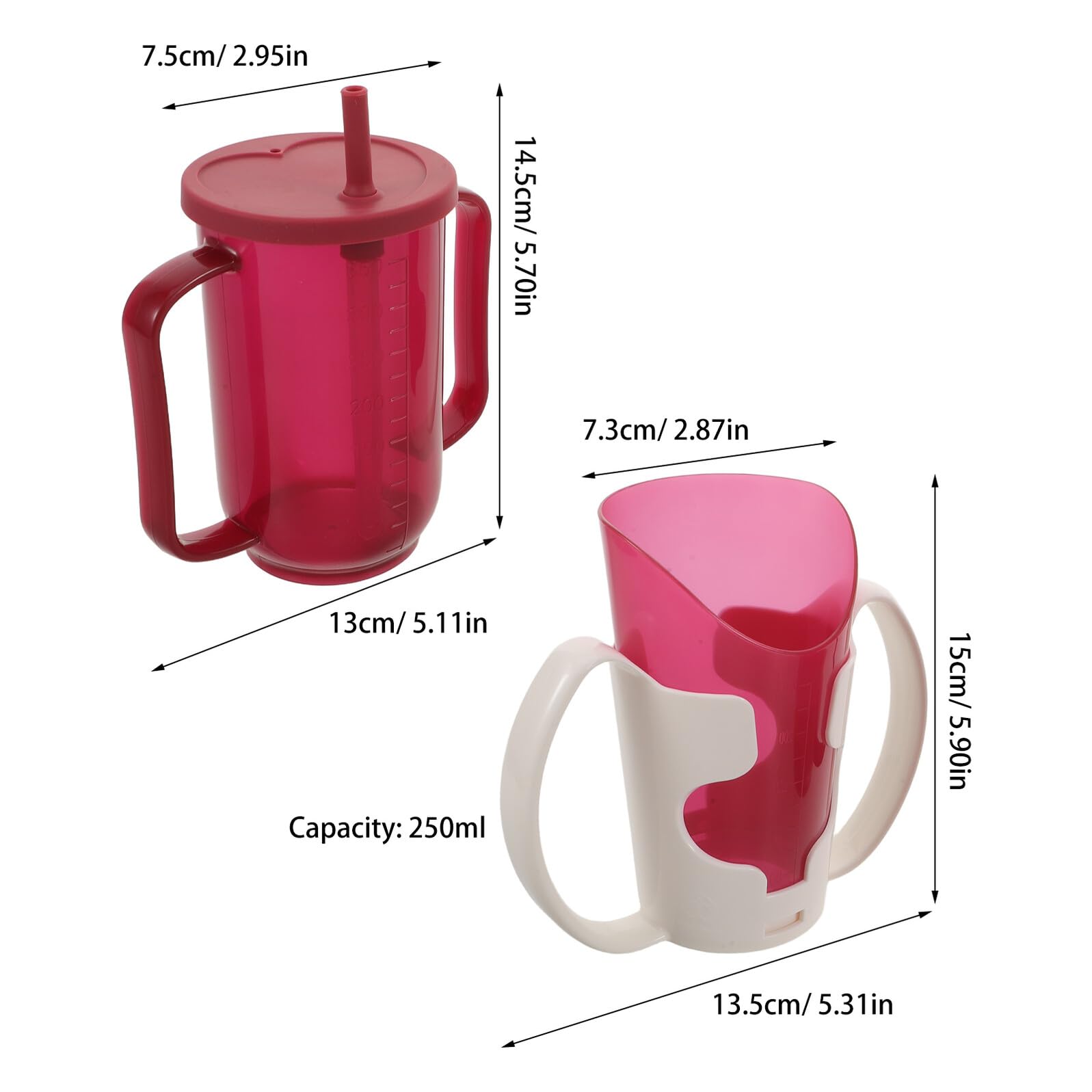 FOMIYES Tazza per Assistenza Anziani Beccuccio Anti-Rovesciamento 250 Ml Bicchiere di Sicurezza Ergonomico Doppia Impugnatura per Pazienti Costretti a Letto Set da 2 Tazze per Uso