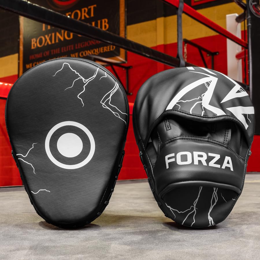 FORZA Focus Pads | Durable PU Leather Boxing Mitts with Supreme Shock Foam Padding - Ideal for Boxing, Kickboxing & MMA Training [Sold as a Pair] (Black)