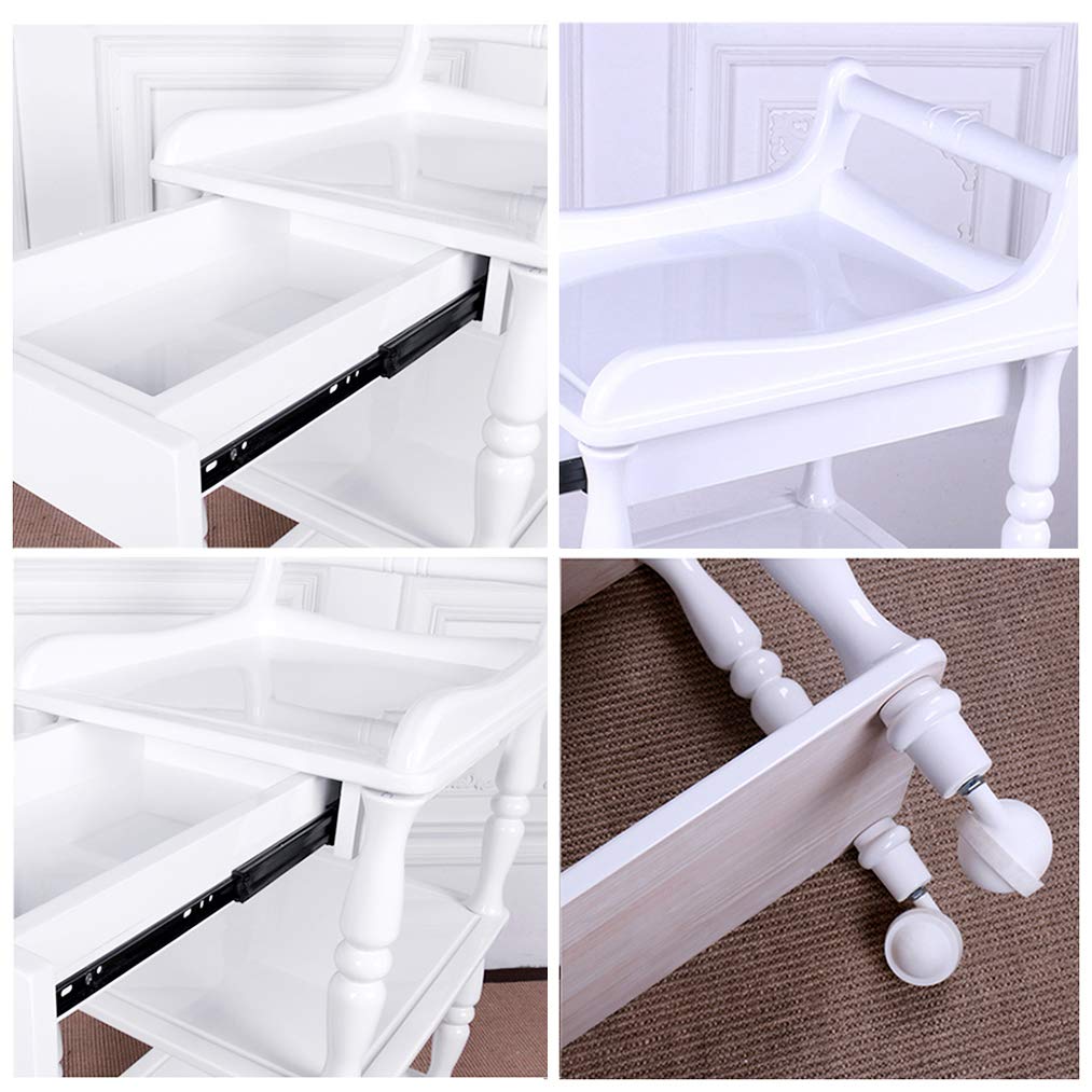 Carrelli da Portata Carrello di Servizio per Hotel con rotelle, Carrello da Cucina a 3 Piani con Piano in Legno, Carrello di Servizio, mensola Rimovibile e ripiano (Bianco)