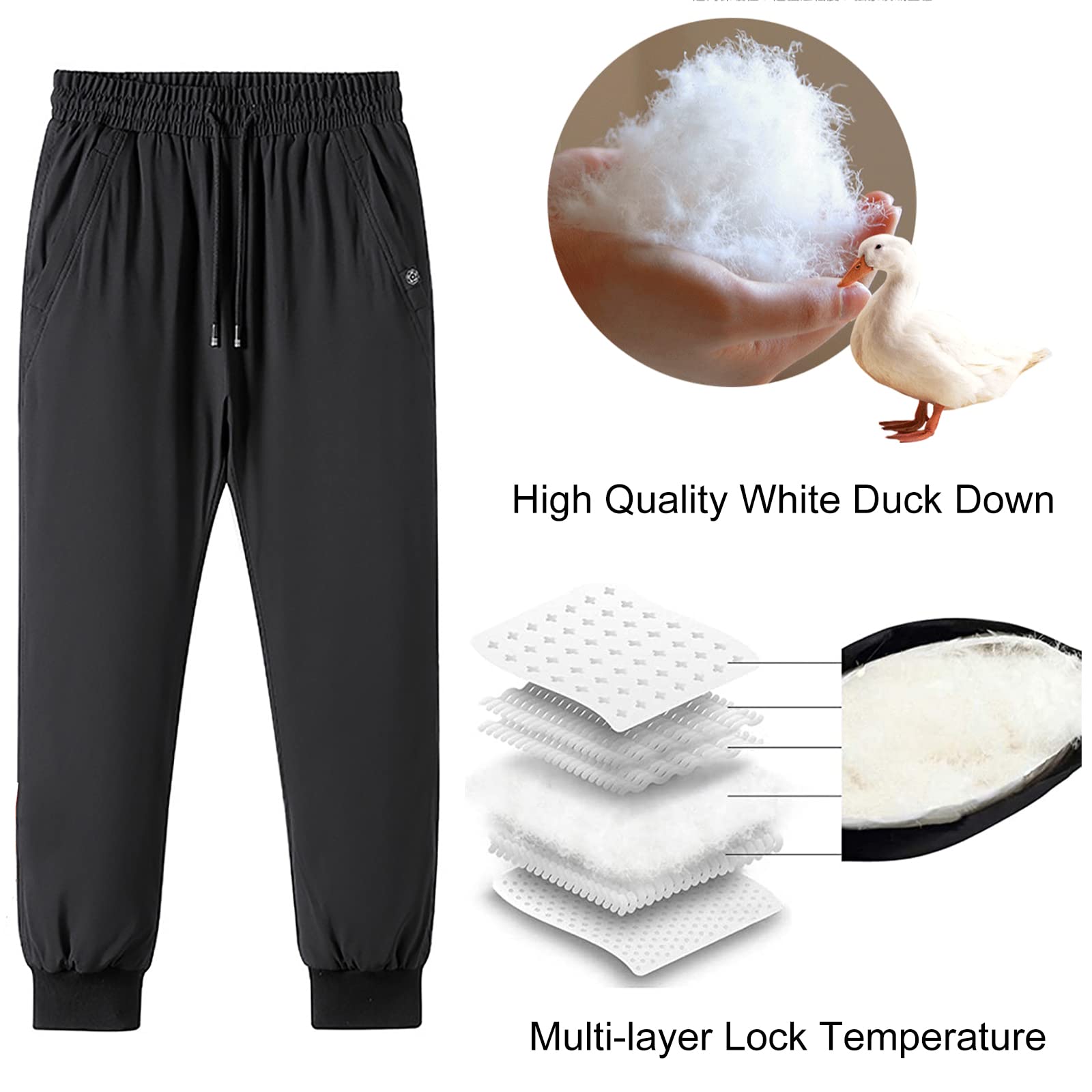 Pantaloni in Piumino Invernali da Sci per Uomo 90% Piumino D'Anatra Caldo Pantaloni Sportivi All'aperto Impermeabile Down Pants per Campeggio, Sci, Ciclismo