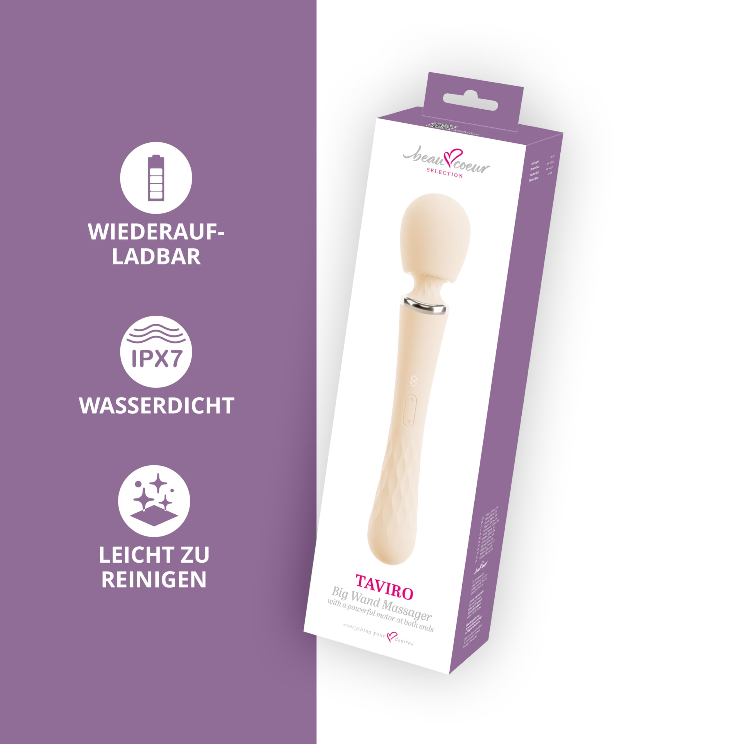 TAVIRO Big Wand Massager Vibrator beidseitig | Massagestab Klitoris-Stimulator | 9 Vibrationsmodi | Silikon wasserdicht wiederaufladbar USB-C | 31,7 cm