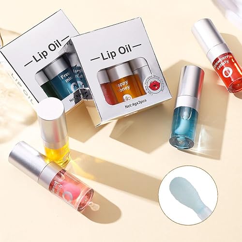 Miniatura 6 de Juego de 3 aceites hidratantes para labios, aceite hidratante para labios, brillo labial, transparente, sin pegajoso, bálsamo labial, cuidado de